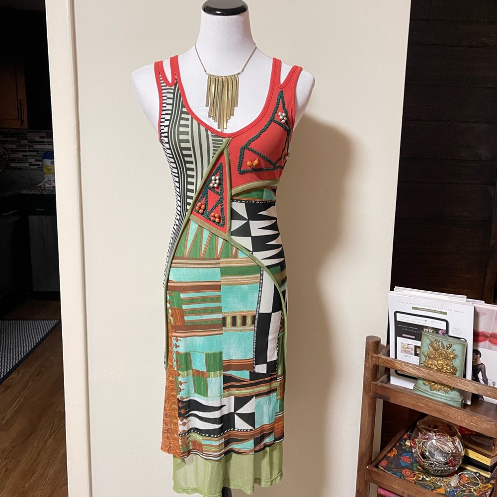 SAVE THE QUEEN | Multicolor Midi Stretchy lightweight Dress Size M ♡